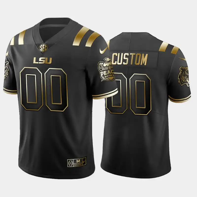 Men's LSU Tigers Custom #00 2019-20 Black Peach Bowl Champions Golden Edition NCAA Football Jersey